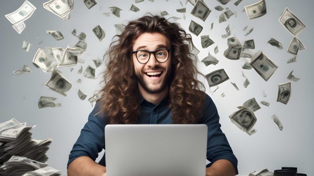 photo-of-designer-in-front-of-the-computer-excited-about-getting-rich-with-the-internet-floating-bi-457652932