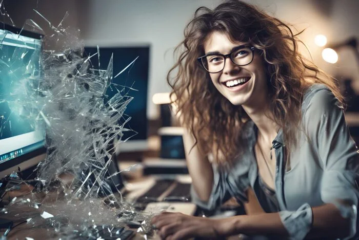 Cómo monetizar tu sitio web con AdSense: Guía paso a paso 1 photo of designer in front of the computer excited about getting rich with the internet messy mediu 457652932